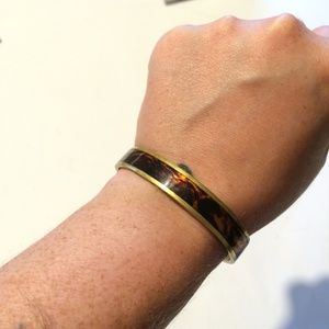 Vintage Gold Tone Tortoise Inlay Cuff Bracelet Thin Cuff Bracelet